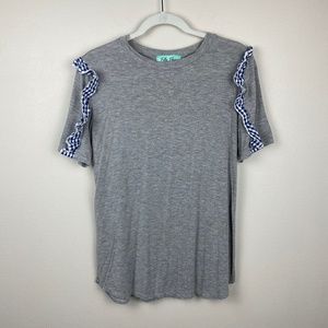 Filly Flair Gingham Ruffle Sleeve Tee - Size Medium